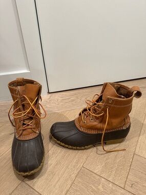 L.L. Bean Two-Tone Leather Bean Boots in Cognac and Dark Brown